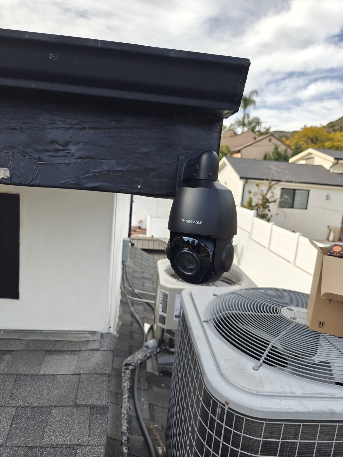 PTZ security camera installed outdoors